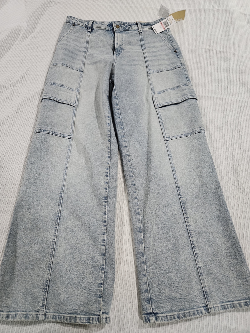 Michael Kors Light Wash Wide-Leg Cargo Jeans